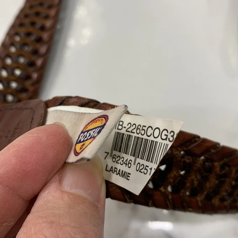 Fossil Brown Braided Leather Belt with Silver‎ Hardware. OS